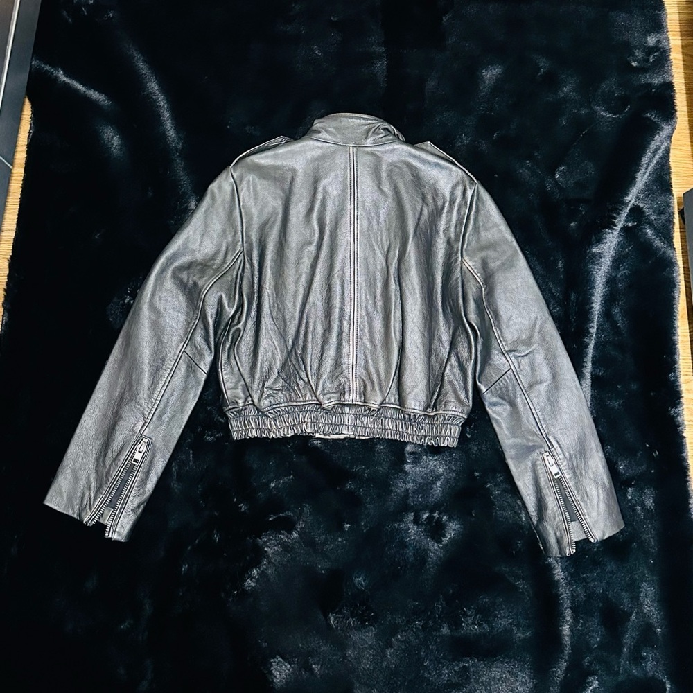 ZARA Black Leather Distressed Biker Jacket - Picture 15 of 16